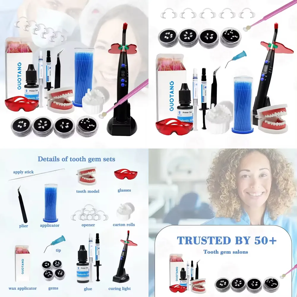 Teeth Whitening Kit With Light - 【CHIMU HOME】プロ仕様DIY歯用宝石キット、硬化ライトと接着剤付き、歯のホワイトニングアクセサリー用
