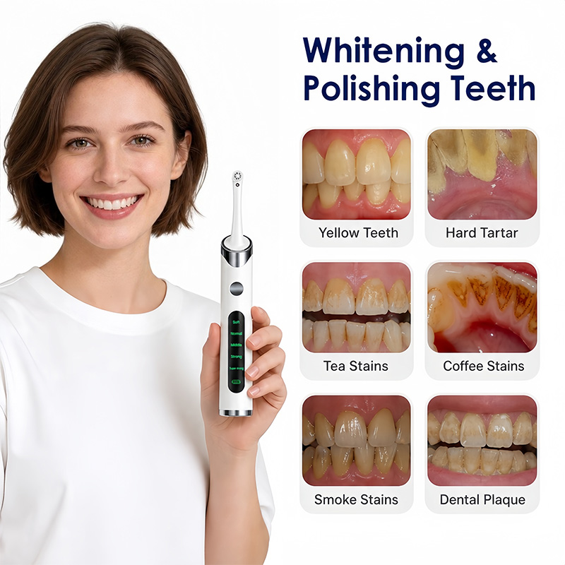 Teeth Whitening Kit With Light - 歯磨きポリッシャー歯のホワイトニングキット、歯の洗浄とホワイトニング用、6つのブラシヘッドとLEDライト搭載、充電式