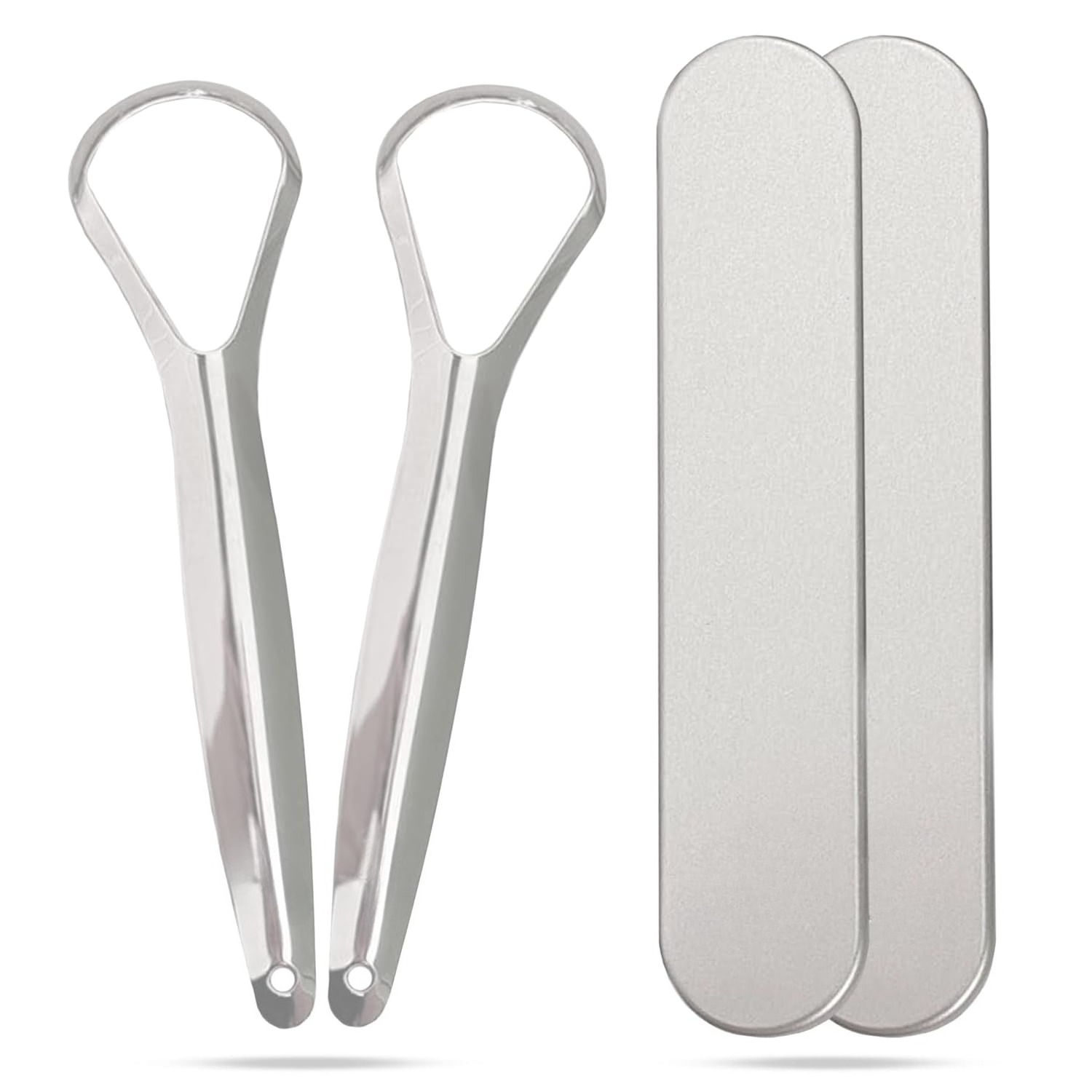 Tongue Scraper Metal - 1/2個のステンレス鋼の舌スクレーパー、大人用、2つの金属製トラベルケース付き、耐久性のある金属製クリーナー、口腔ケア、歯科ケア用