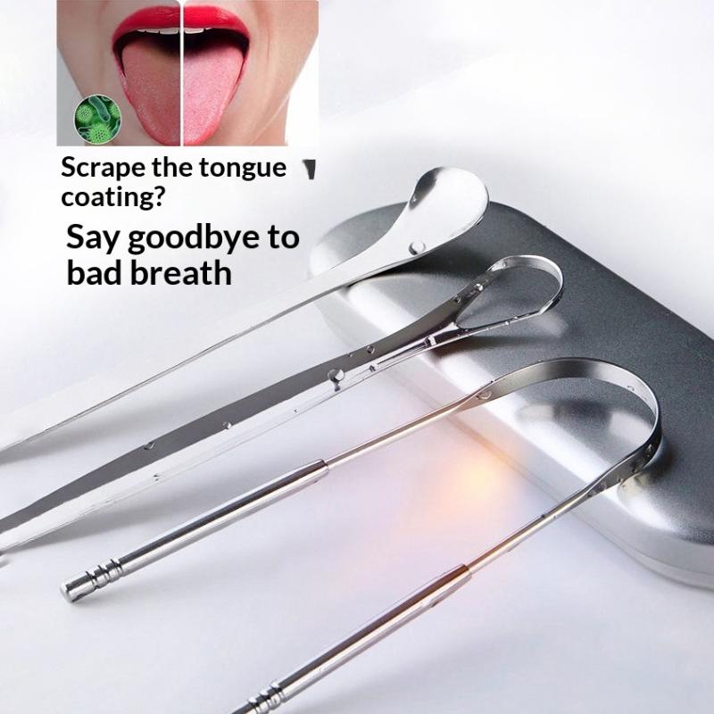 Tongue Scraper Metal - ステンレス鋼の舌スクレーパーセット、再利用可能な金属製舌クリーナー、口腔衛生用、大人用のフレッシュブレス舌スクレーパー
