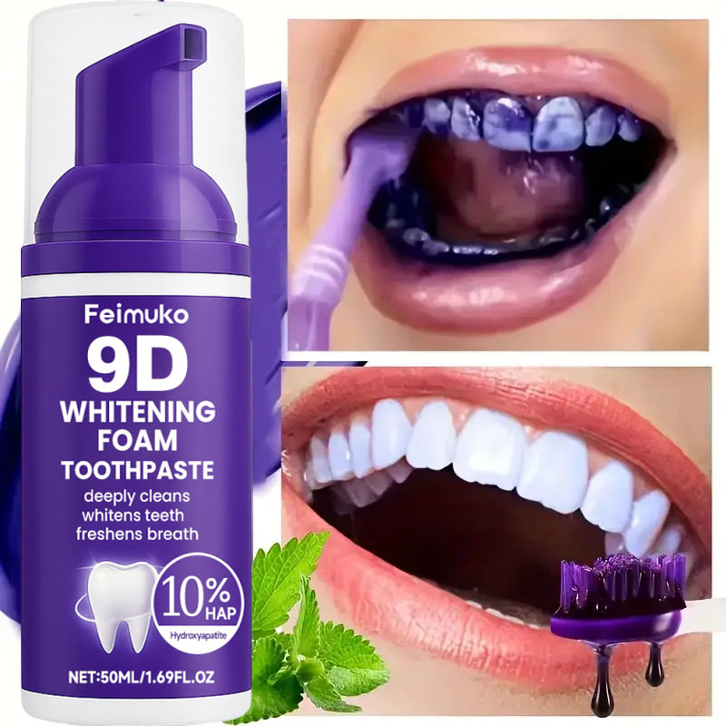 9D パープル歯磨き粉ムース 黄ばんだ歯の汚れ除去用集中ステ - Teeth Whitening Cream のレビューと価格