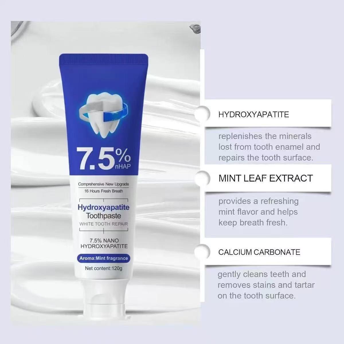 7.5%ナノハイドロキシアパタイト歯磨き粉、コーヒー・紅茶の - Teeth Whitening Cream のレビューと価格