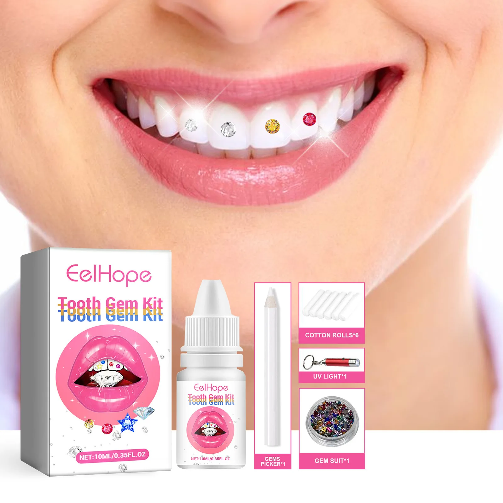 歯用ジュエリーキット DIY クリアプレシャスストーンデコレ - Teeth Whitening Kit With Light のレビューと価格