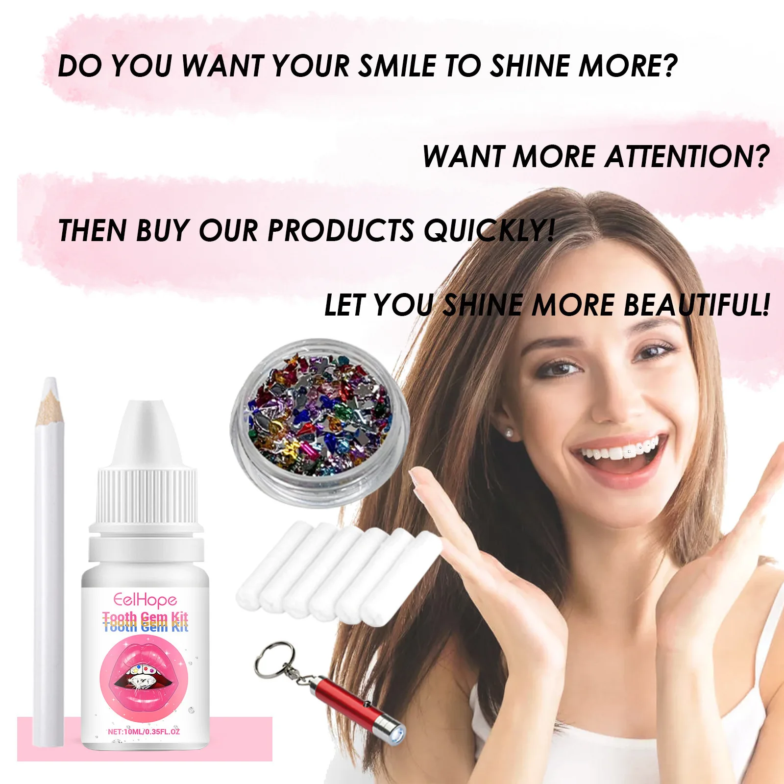 歯用ジュエリーキット DIY クリアプレシャスストーンデコレ - Teeth Whitening Kit With Light のレビューと価格